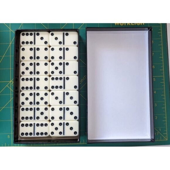 New Black/Cream Color Double 6 Jumbo Size Domino Tiles in cardboard box - Picture 2 of 2